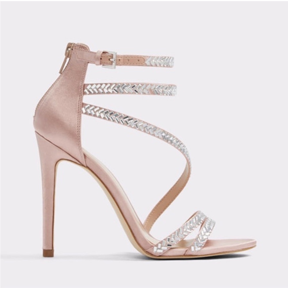 Aldo Pink Blush Crystal High Heel Mirrored Sandals Bridal Wedding Party Size 6